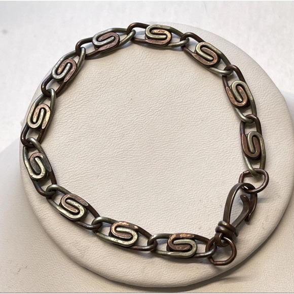 Jewelry - Vintage Copper Silver Tone Snail Scroll Chain Link Bracelet 7.5" MCM